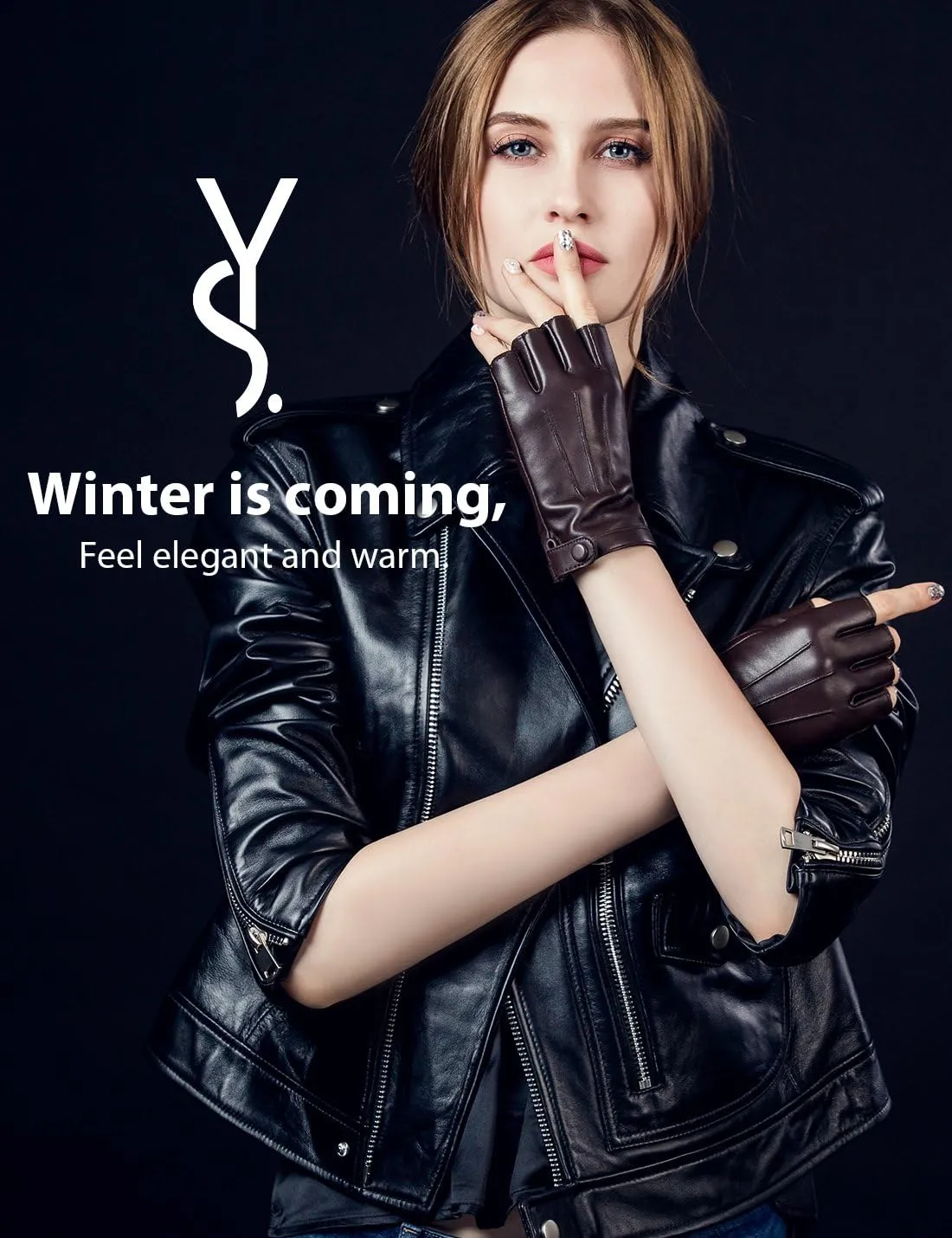 YISEVEN Women's Classic Sheepskin Leather Fingerless Gloves