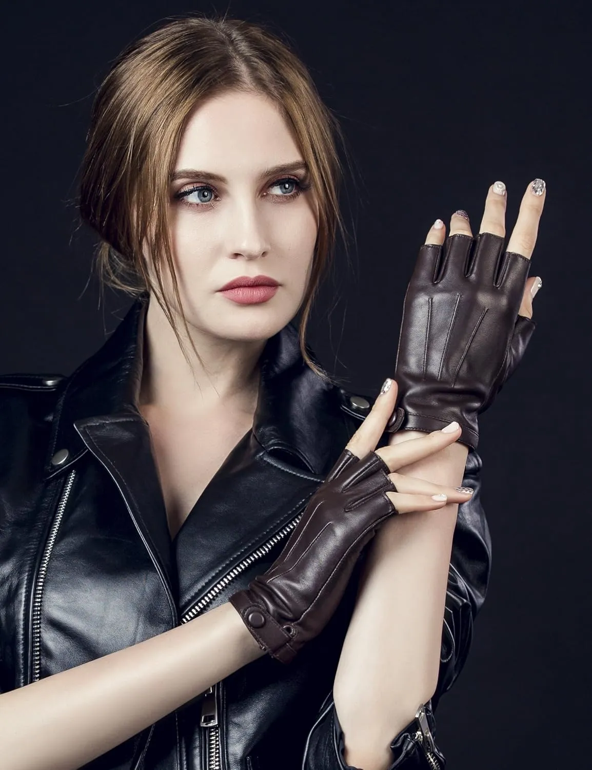 YISEVEN Women's Classic Sheepskin Leather Fingerless Gloves