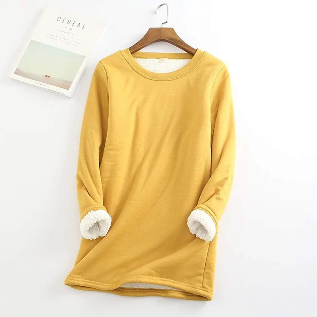 YRAETENM Fleece Sweatshirts for Women Winter Warm Sherpa Lined Crewneck Pullover Loungewear Soft Comfy Long Sleeve Tunic Tops