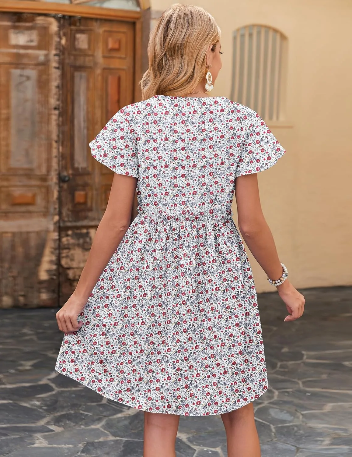 Zeagoo Summer Dress with Flutter Sleeves - Cotton Linen Beach A Line Casual Dress
