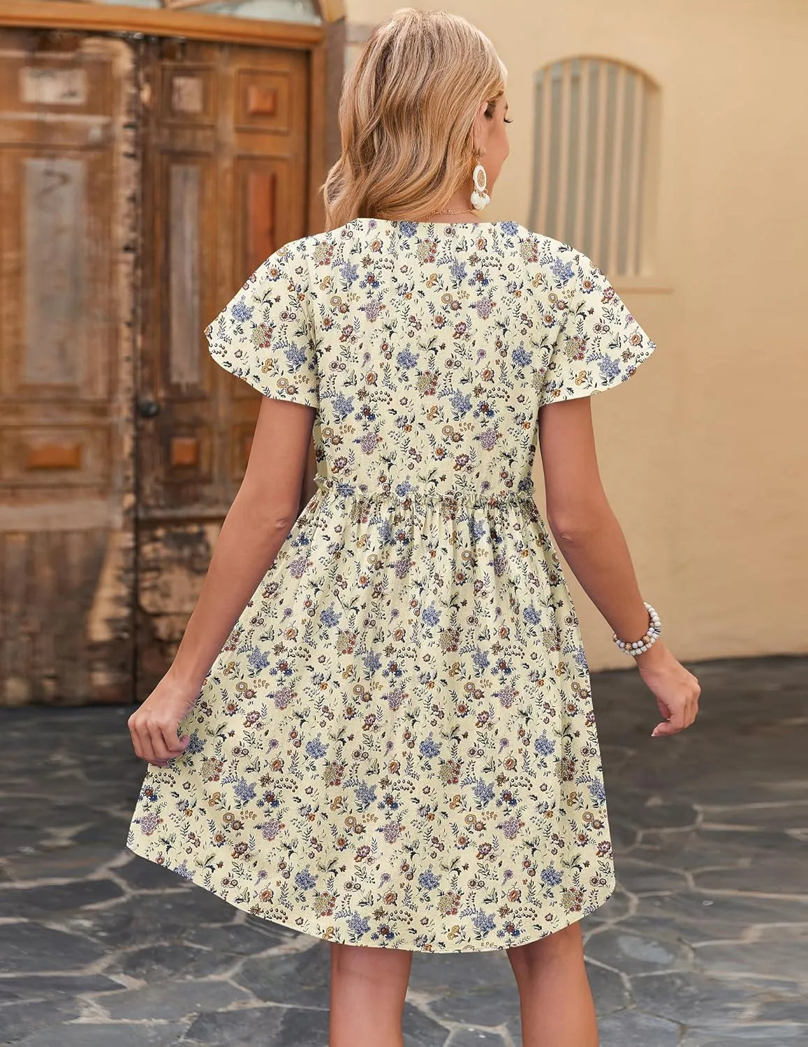 Zeagoo Summer Dress with Flutter Sleeves - Cotton Linen Beach A Line Casual Dress