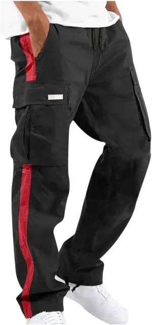 Zeiyignr Mens Cargo Pants Casual Joggers Sweatpants Contrast Color Striped Athletic Workout Hiking Pants with Multi-Pockets