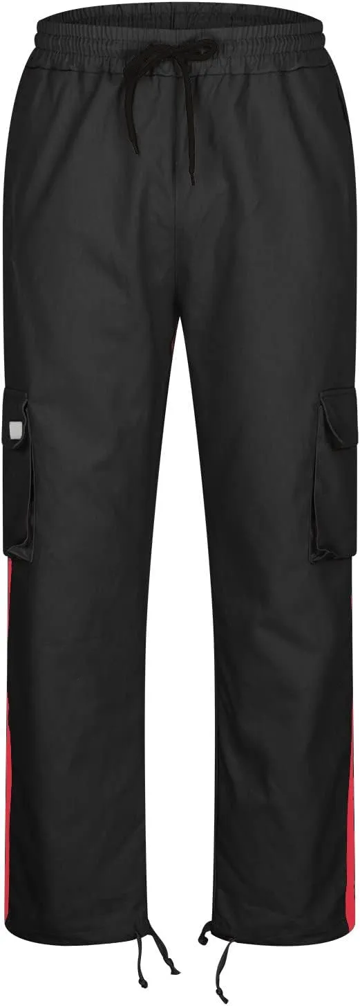 Zeiyignr Mens Cargo Pants Casual Joggers Sweatpants Contrast Color Striped Athletic Workout Hiking Pants with Multi-Pockets